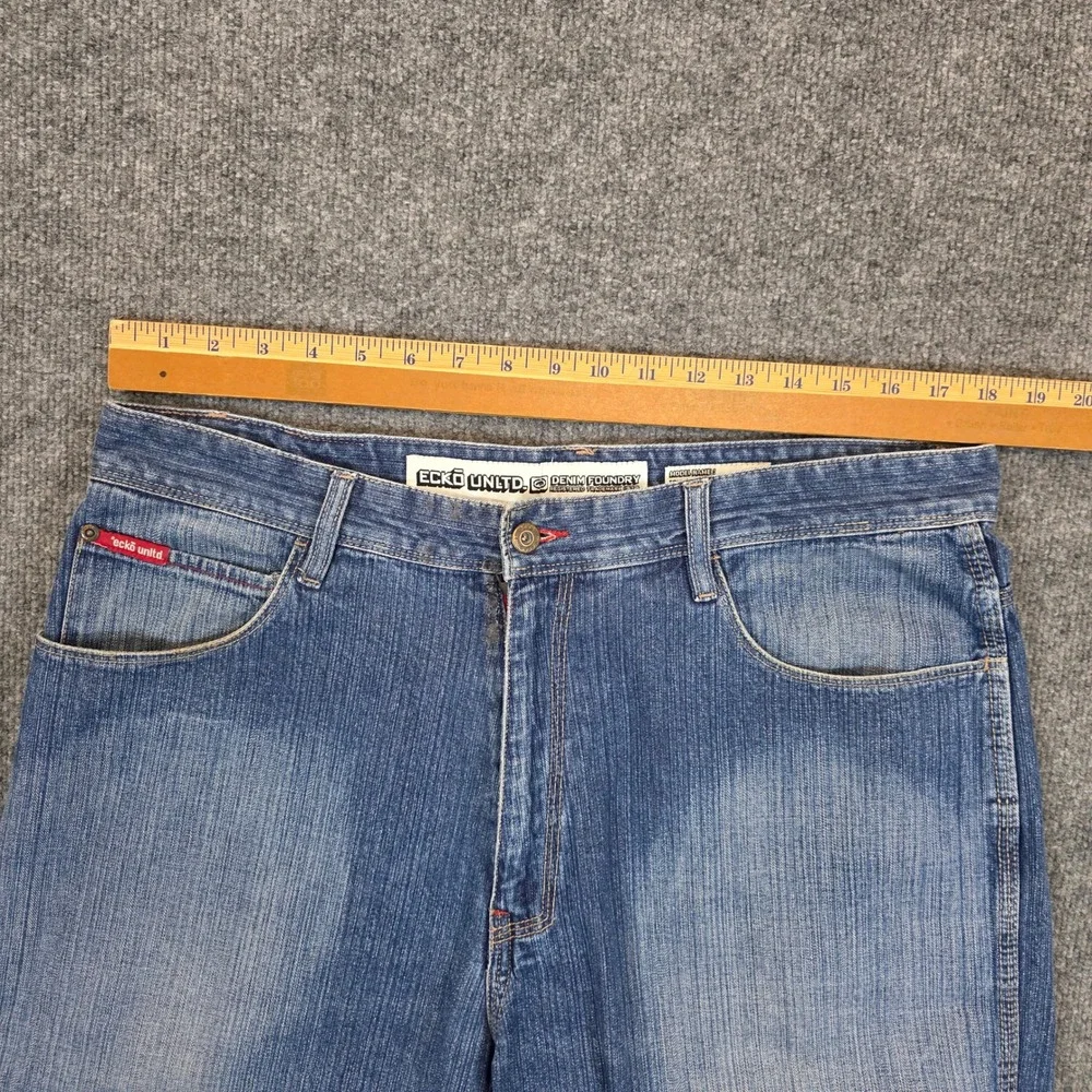 Ecko Unltd Denim Foundry Fit Carpenter Shorts Mens 36 Blue Y2K Baggy Hip Hop Y2K